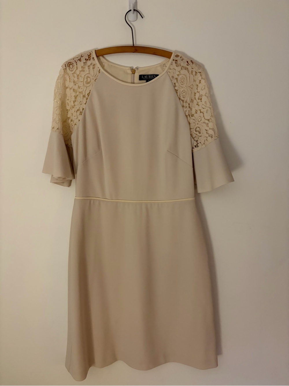 Ralph Lauren Cream Lace-Sleeve Midi Dress